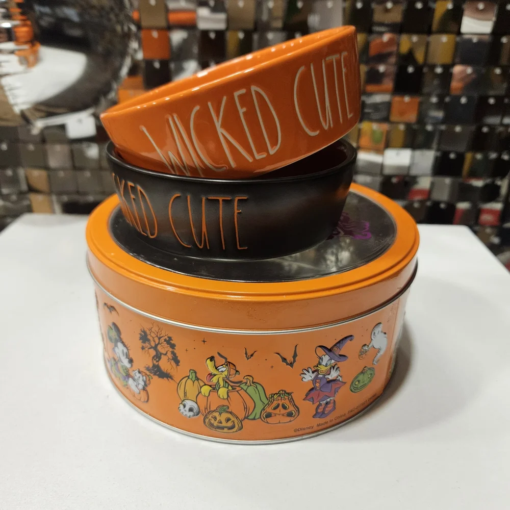Rae Dunn Orange and Black Dog Bowls